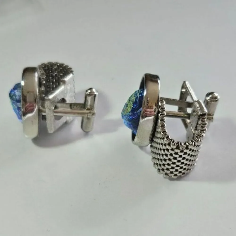 Silver tone lava volcanic glass cufflinks